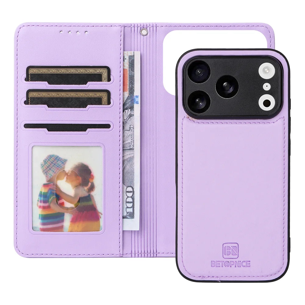 BETOPNICE For iPhone 18 Pro / 17 Pro Magnetic Case  Detachable PU Leather Phone Cover with Strap - Purple - 6