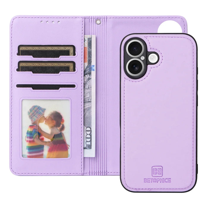 BETOPNICE For iPhone 17 Magnetic Case  Detachable PU Leather Phone Cover with Strap - Purple - 6