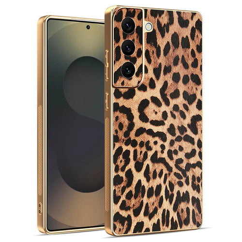 For Samsung Galaxy S22 5G Case Leopard Print PU Leather Coated PC + TPU Electroplating Phone Cover - 1