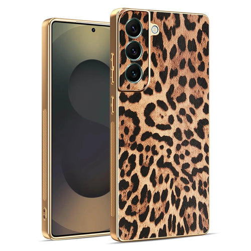 For Samsung Galaxy S22+ 5G Case Leopard Print PU Leather Coated PC + TPU Electroplating Phone Cover - 1