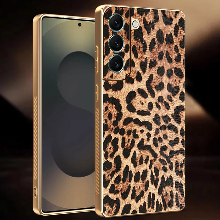 For Samsung Galaxy S22+ 5G Case Leopard Print PU Leather Coated PC + TPU Electroplating Phone Cover - 2