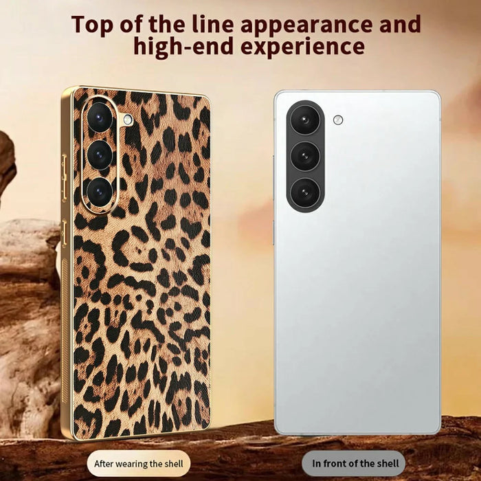 For Samsung Galaxy S23 Case Leopard Print PU Leather Coated PC + TPU Electroplating Phone Cover - 3
