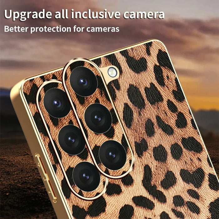 For Samsung Galaxy S23 Case Leopard Print PU Leather Coated PC + TPU Electroplating Phone Cover - 4
