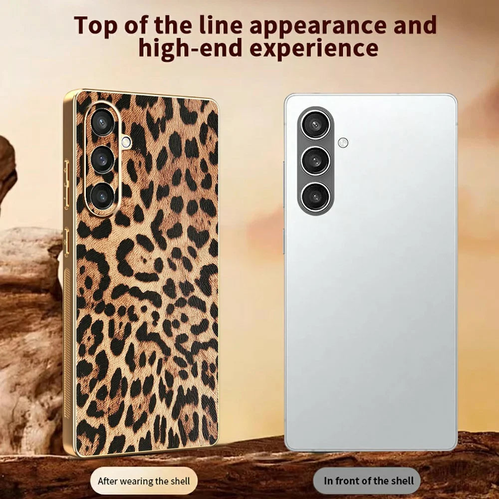 For Samsung Galaxy S23 FE Case Leopard Print PU Leather Coated PC + TPU Electroplating Phone Cover - 3