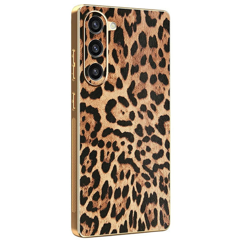 For Samsung Galaxy S23+ Case Leopard Print PU Leather Coated PC + TPU Electroplating Phone Cover - 1