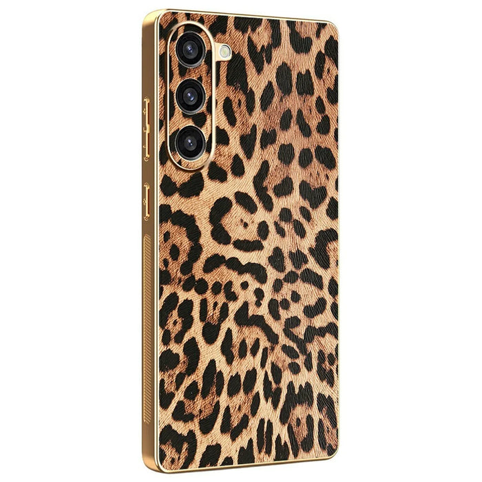 For Samsung Galaxy S23+ Case Leopard Print PU Leather Coated PC + TPU Electroplating Phone Cover - 1