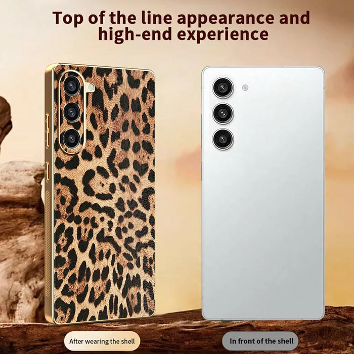 For Samsung Galaxy S23+ Case Leopard Print PU Leather Coated PC + TPU Electroplating Phone Cover - 3