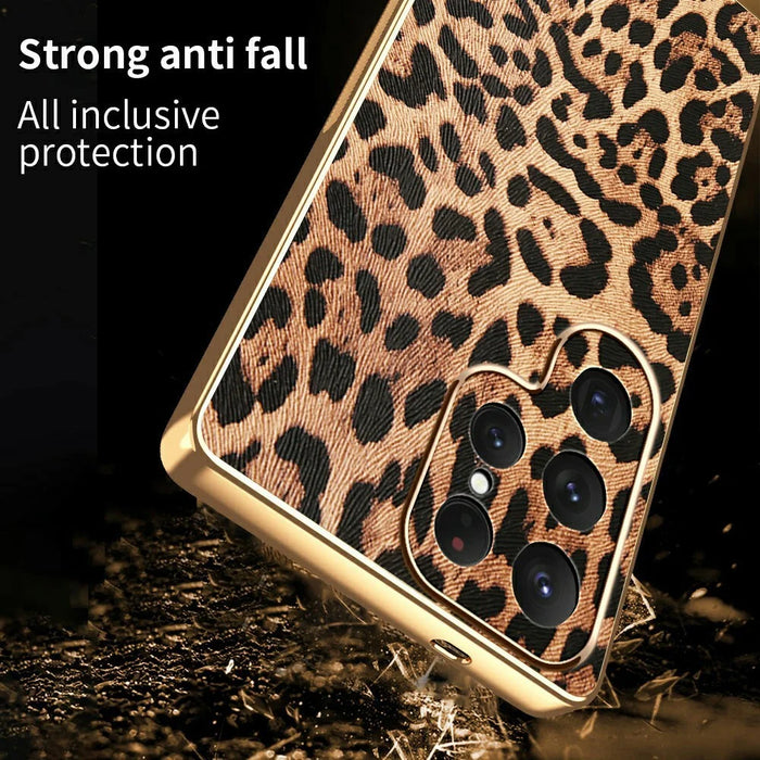 For Samsung Galaxy S23 Ultra Case Leopard Print PU Leather Coated PC + TPU Electroplating Phone Cover - 2