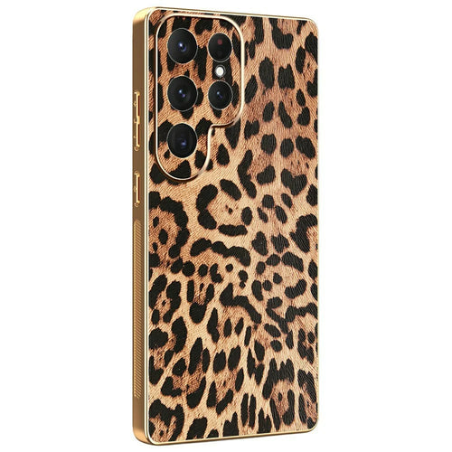 For Samsung Galaxy S24 Ultra Case Leopard Print PU Leather Coated PC + TPU Electroplating Phone Cover - 1