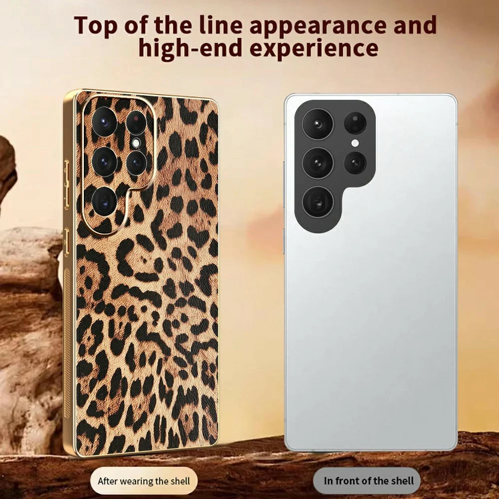 For Samsung Galaxy S24 Ultra Case Leopard Print PU Leather Coated PC + TPU Electroplating Phone Cover - 3
