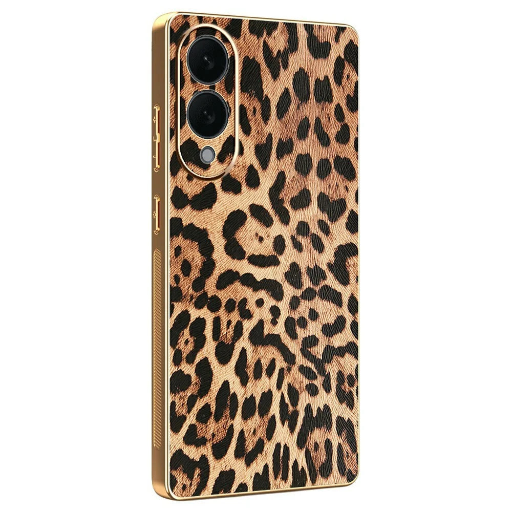 For Samsung Galaxy S25 Edge Case Leopard Print PU Leather Coated PC + TPU Electroplating Phone Cover - 1
