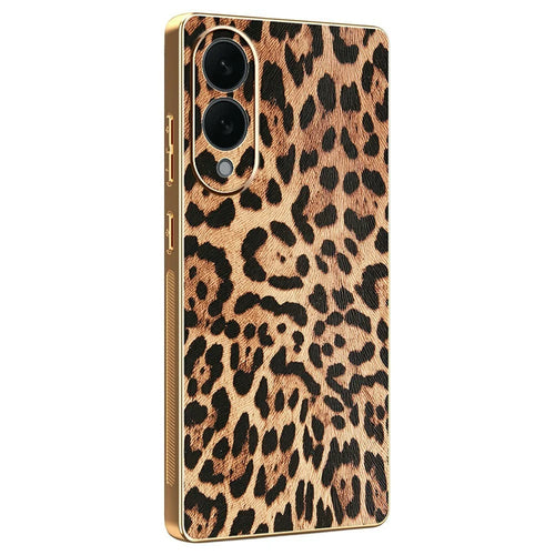 For Samsung Galaxy S25 Edge Case Leopard Print PU Leather Coated PC + TPU Electroplating Phone Cover - 1