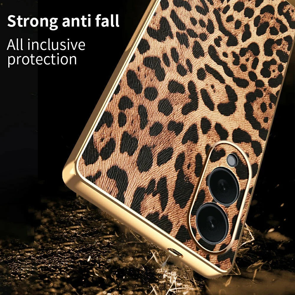 For Samsung Galaxy S25 Edge Case Leopard Print PU Leather Coated PC + TPU Electroplating Phone Cover - 2