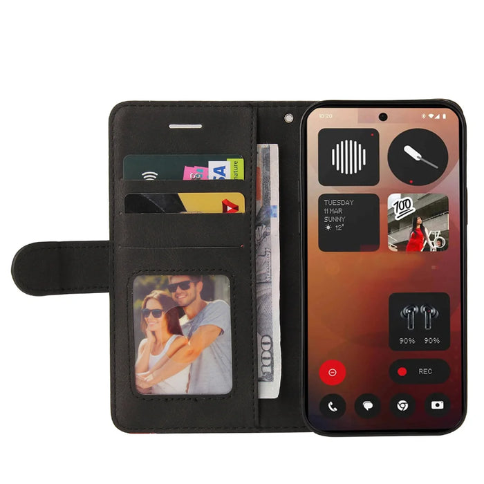 For Nothing Phone (3a) Pro Leather Phone Case Stand Wallet with Bi-colour Splicing Design - Black - 2