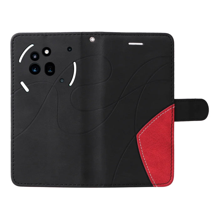 For Nothing Phone (3a) Pro Leather Phone Case Stand Wallet with Bi-colour Splicing Design - Black - 3