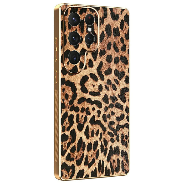 For Samsung Galaxy S25 Ultra Case Leopard Print PU Leather Coated PC + TPU Electroplating Phone Cover - 1