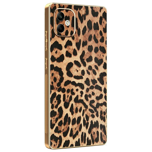 For Samsung Galaxy A05 4G Case Leopard Print PU Leather Coated PC + TPU Electroplating Phone Cover - 1
