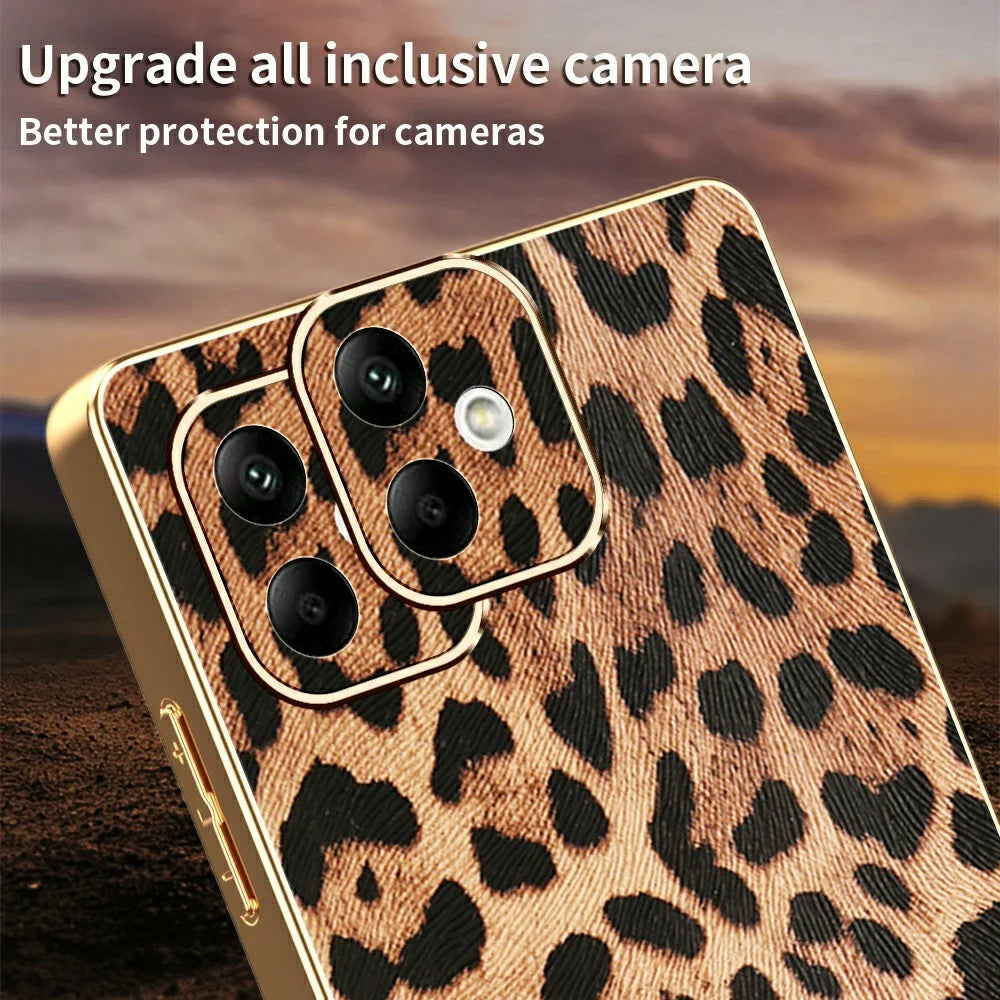 For Samsung Galaxy A05 4G Case Leopard Print PU Leather Coated PC + TPU Electroplating Phone Cover - 4