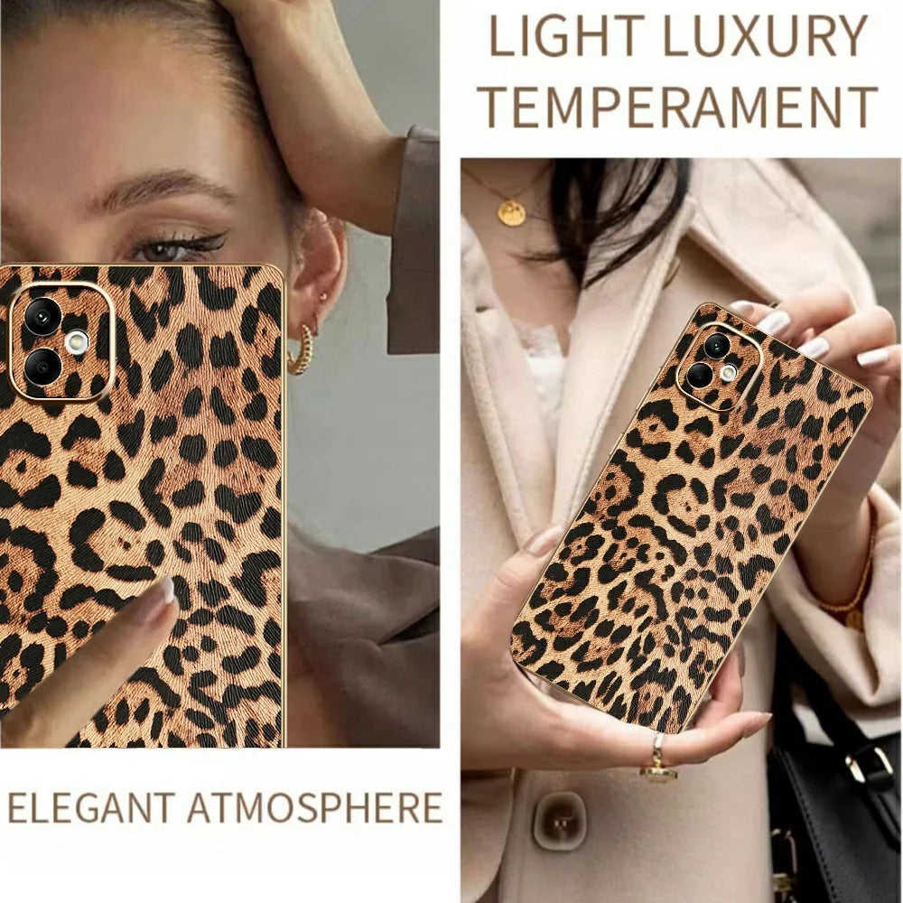 For Samsung Galaxy A05 4G Case Leopard Print PU Leather Coated PC + TPU Electroplating Phone Cover - 5