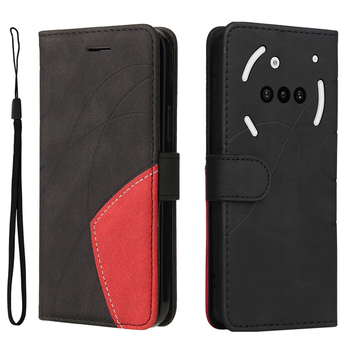 For Nothing Phone (3a) Leather Phone Case Stand Wallet with Bi-colour Splicing Design - Black - 1