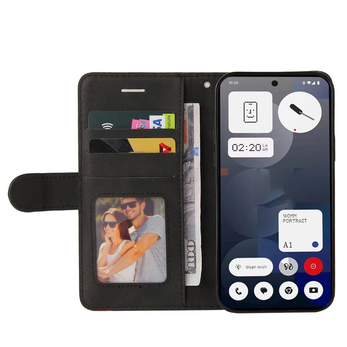 For Nothing Phone (3a) Leather Phone Case Stand Wallet with Bi-colour Splicing Design - Black - 2