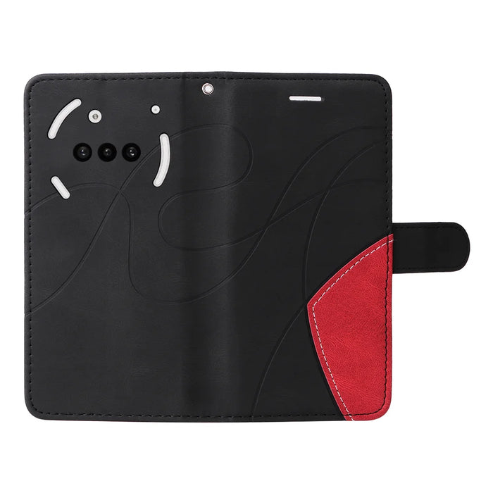 For Nothing Phone (3a) Leather Phone Case Stand Wallet with Bi-colour Splicing Design - Black - 3