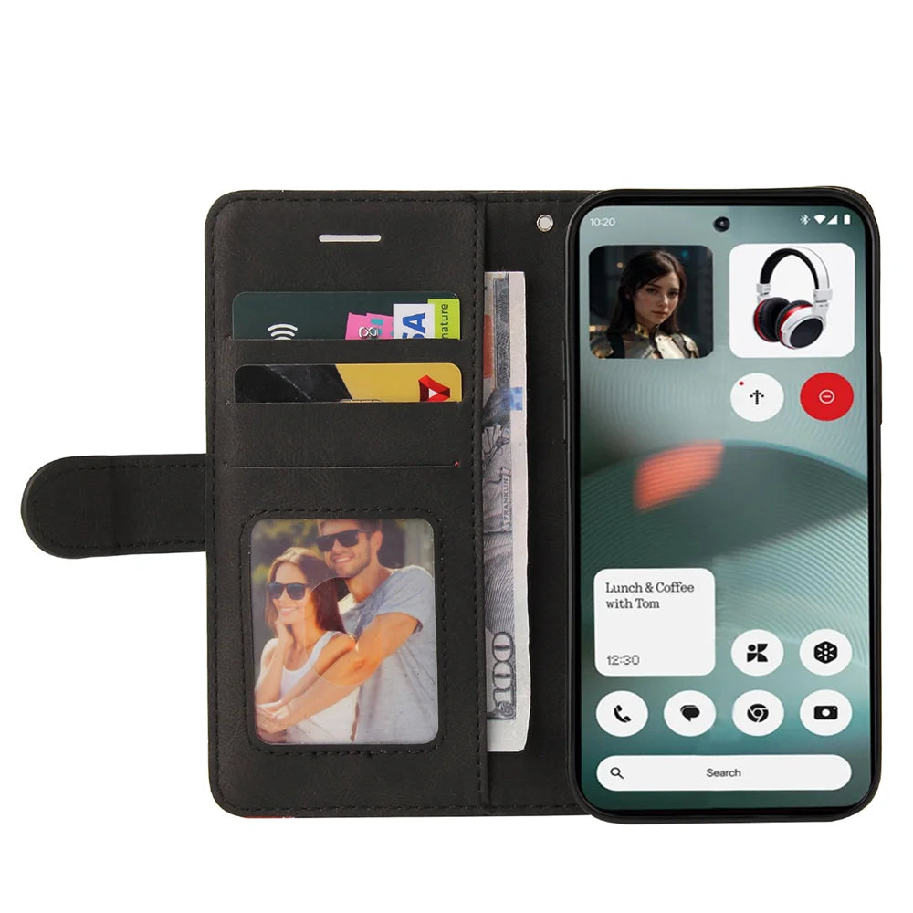For Nothing Phone (3) 5G Leather Phone Case Stand Wallet with Bi-colour Splicing Design - Black - 2