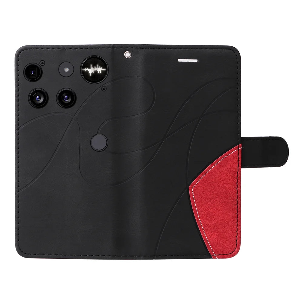 For Nothing Phone (3) 5G Leather Phone Case Stand Wallet with Bi-colour Splicing Design - Black - 3