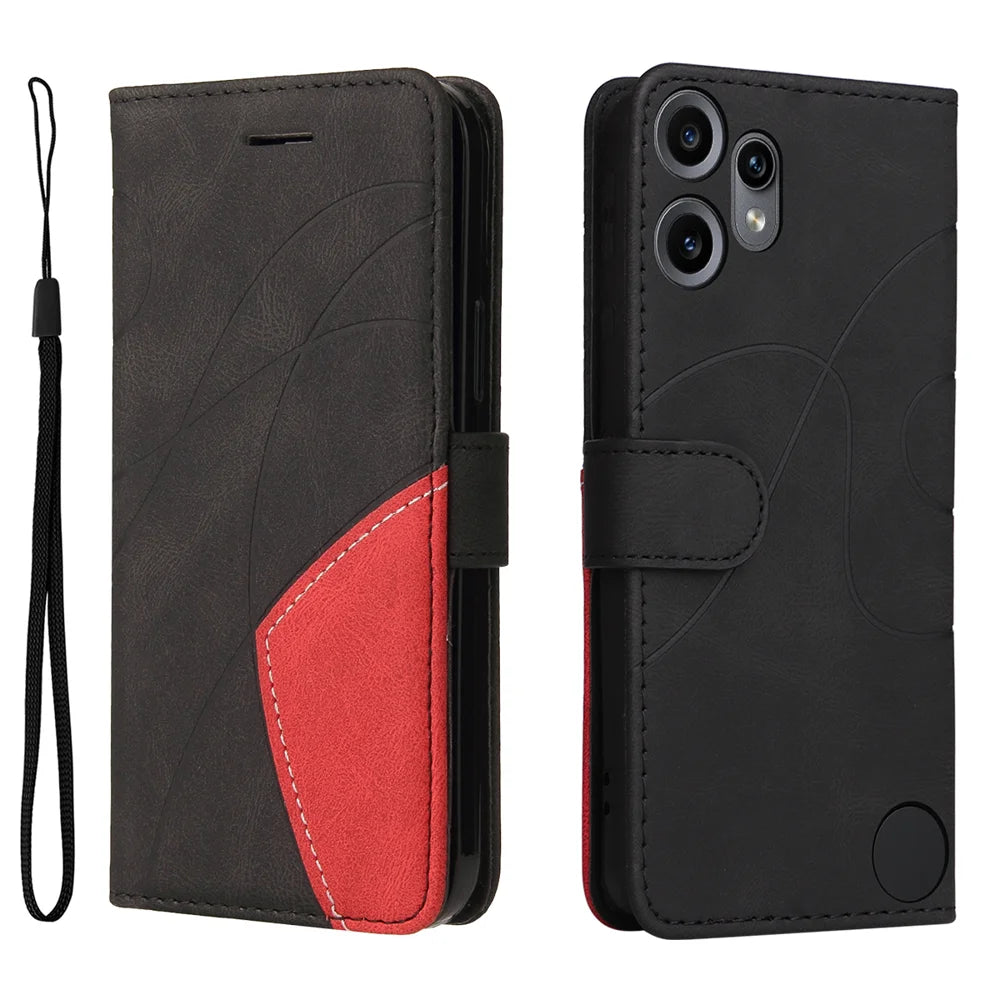 For Nothing CMF Phone 2 Pro Leather Phone Case Stand Wallet with Bi-colour Splicing Design - Black - 1