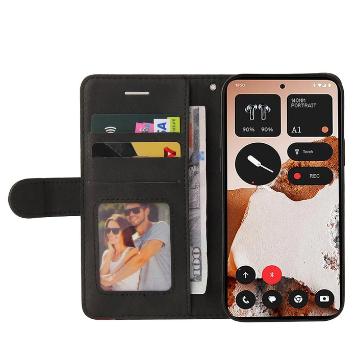 For Nothing CMF Phone 2 Pro Leather Phone Case Stand Wallet with Bi-colour Splicing Design - Black - 2