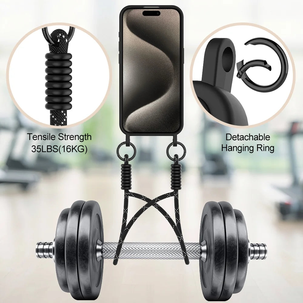 For iPhone 16 Pro Liquid Silicone Case  Phone Back Cover with Card Holder and Short Strap - Black - 4
