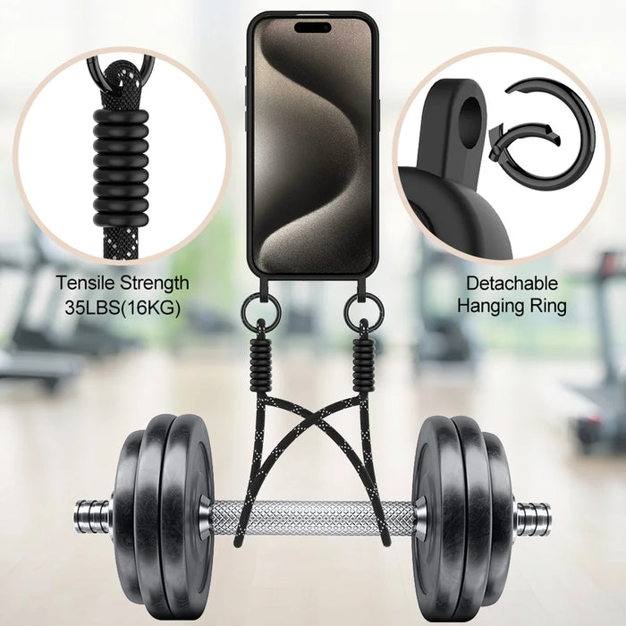 For iPhone 13 Pro Max 6.7 inch Liquid Silicone Case  Phone Back Cover with Card Holder and Short Strap - Black - 4
