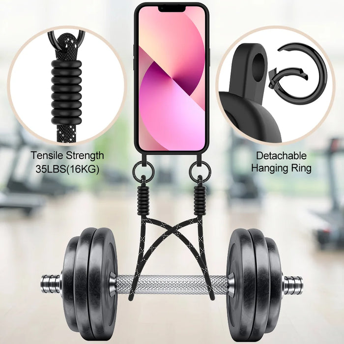 For iPhone 14 Plus / iPhone 15 Plus Liquid Silicone Case  Phone Back Cover with Card Holder and Short Strap - Black - 4