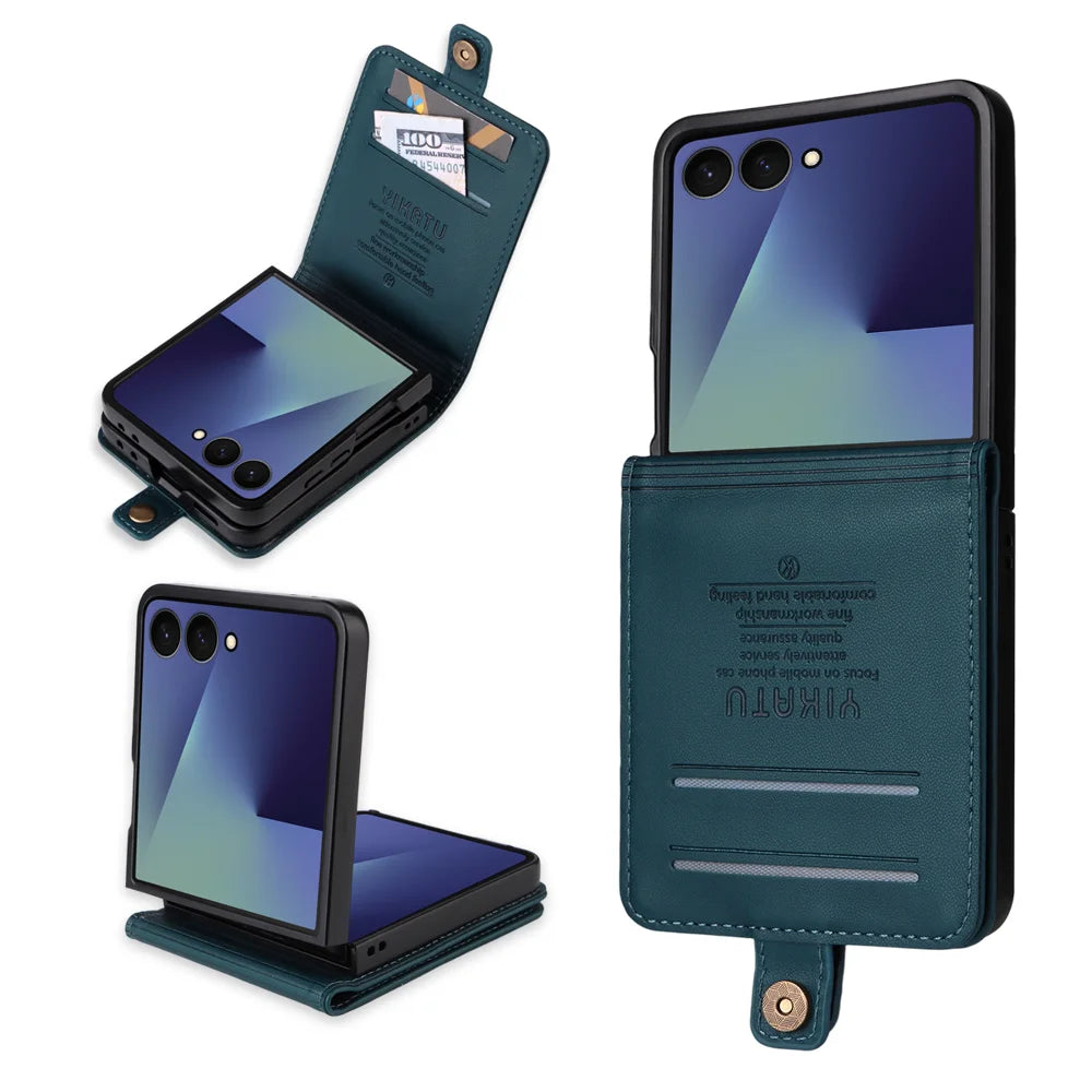 YIKATU For Samsung Galaxy Z Flip7 5G Phone Cases  Magnetic Closure PU Leather Mobile Cover - Green - 1