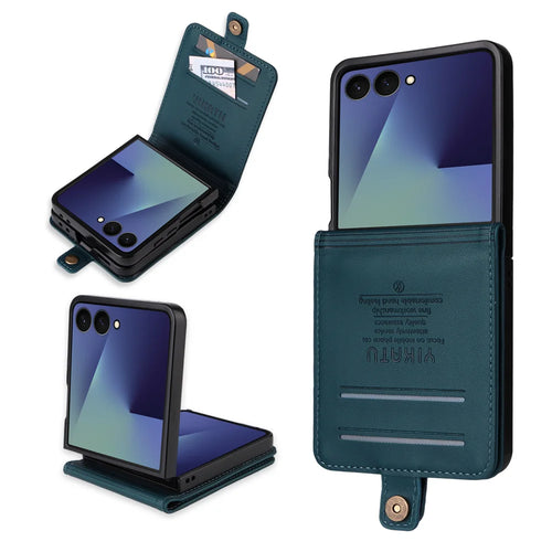YIKATU For Samsung Galaxy Z Flip7 5G Phone Cases  Magnetic Closure PU Leather Mobile Cover - Green - 1