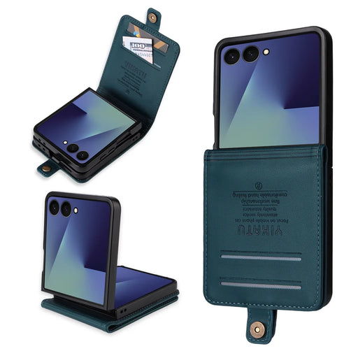 YIKATU For Samsung Galaxy Z Flip7 5G Phone Cases  Magnetic Closure PU Leather Mobile Cover - Green - 1