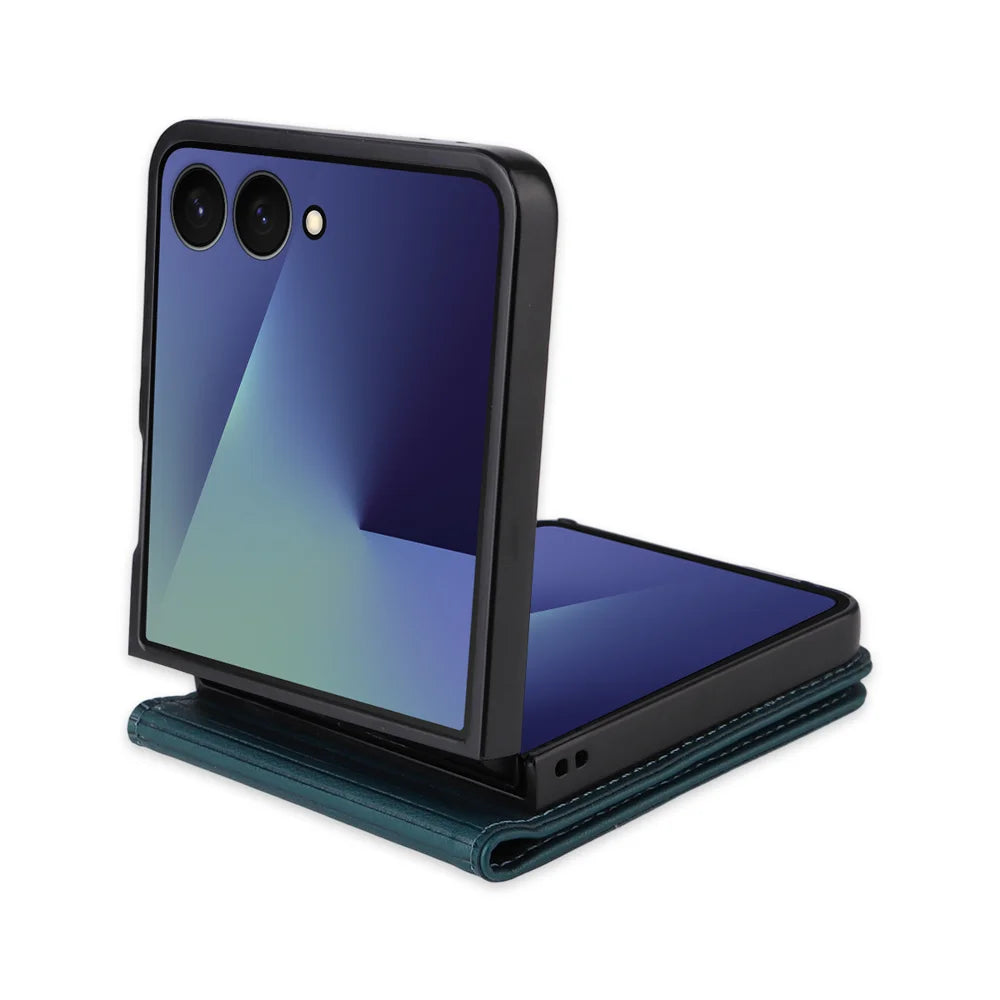 YIKATU For Samsung Galaxy Z Flip7 5G Phone Cases  Magnetic Closure PU Leather Mobile Cover - Green - 3