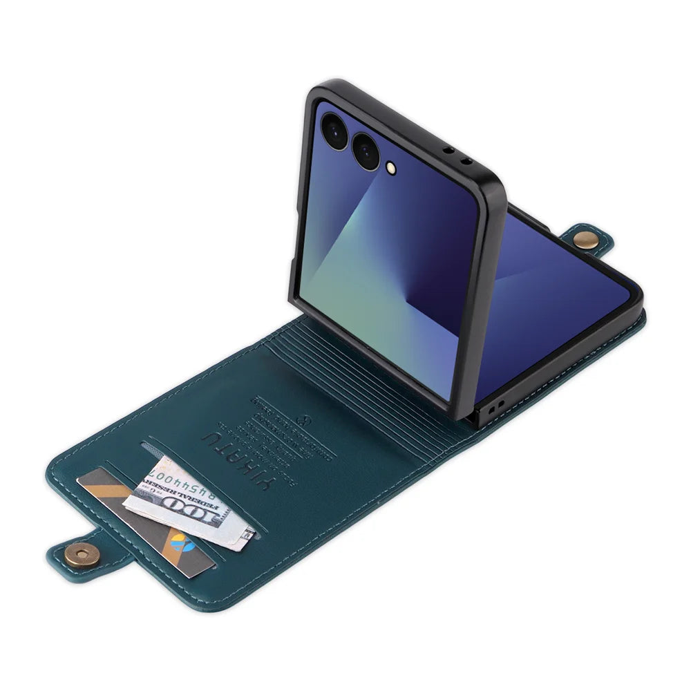 YIKATU For Samsung Galaxy Z Flip7 5G Phone Cases  Magnetic Closure PU Leather Mobile Cover - Green - 5