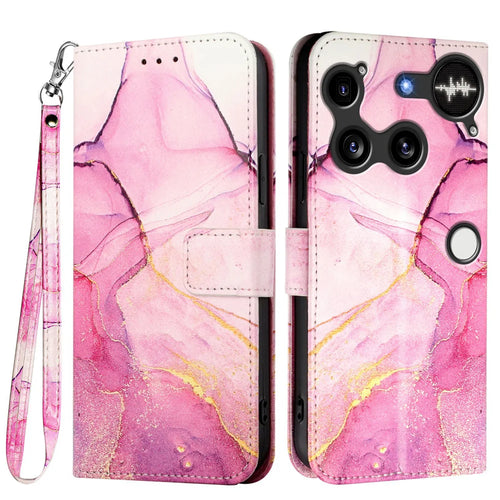 For Nothing Phone (3) 5G Case with Strap Marble Pattern Leather Phone Cover Card Holder - Pink / Purple / Gold LS001 - 1