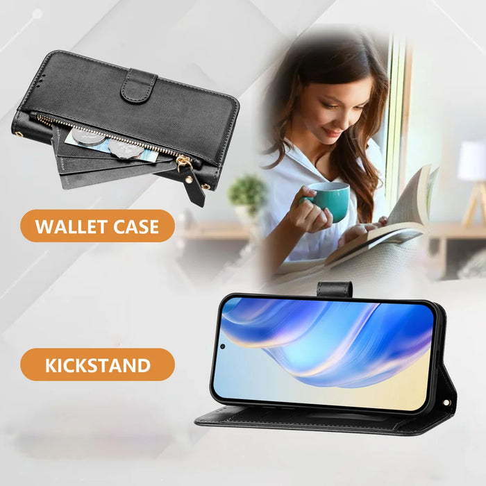 For Nothing Phone (3) 5G Case Zipper Pocket Multiple Card Slots Leather Phone Cover - Black - 3