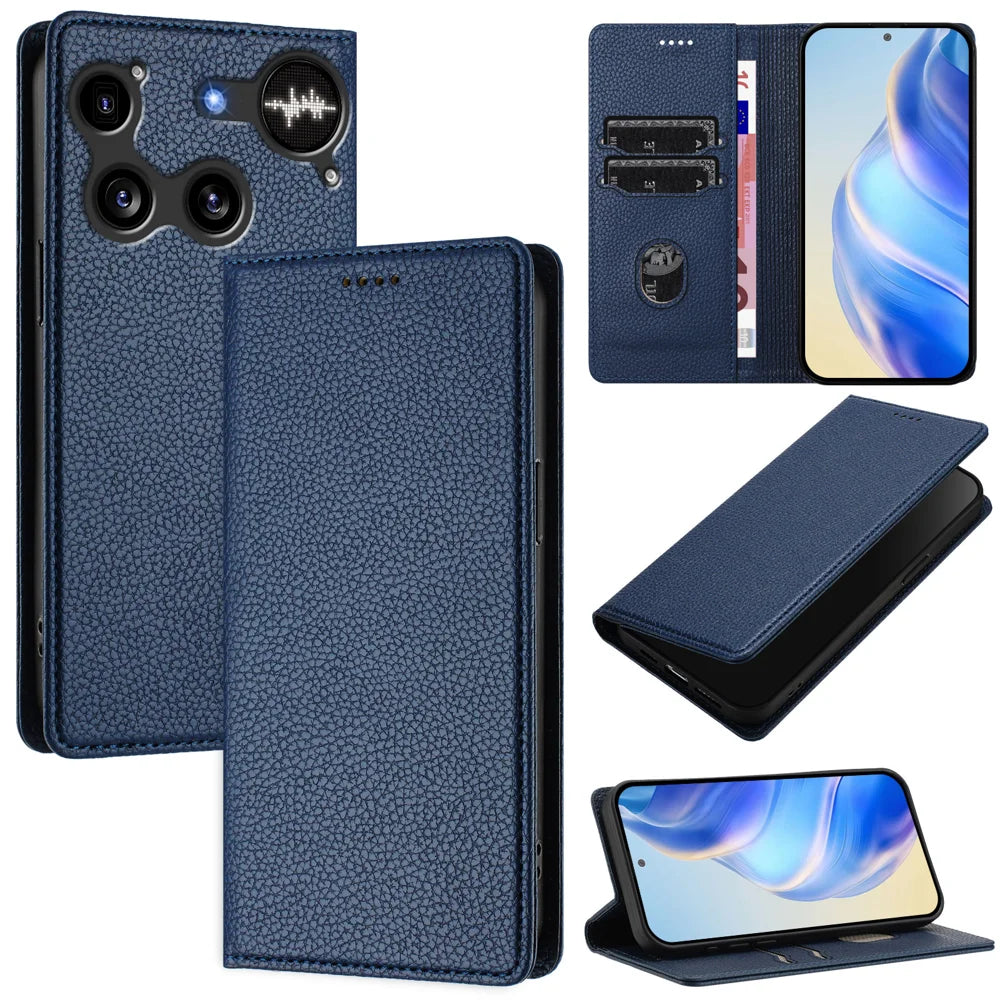 For Nothing Phone (3) 5G Wallet Case RFID Blocking Litchi Texture Leather Mobile Cover - Dark Blue - 2