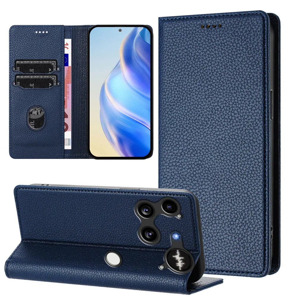For Nothing Phone (3) 5G Wallet Case RFID Blocking Litchi Texture Leather Mobile Cover - Dark Blue - 4