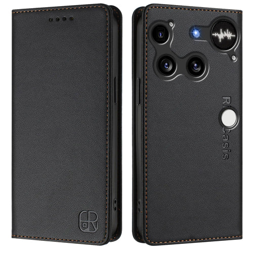 For Nothing Phone (3) 5G Leather Case RINACASIS RC01 Phone Cover with RFID Blocking Wallet Stand - Black - 1