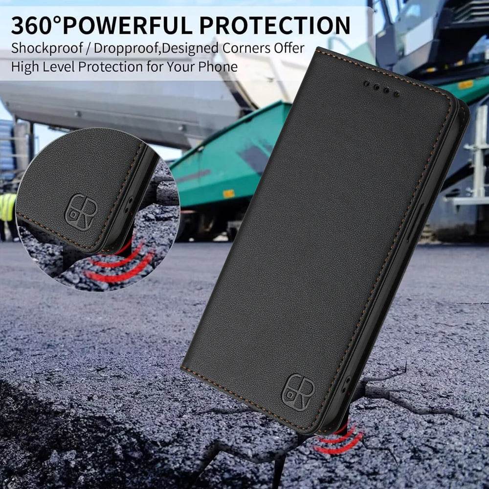 For Nothing Phone (3) 5G Leather Case RINACASIS RC01 Phone Cover with RFID Blocking Wallet Stand - Black - 7