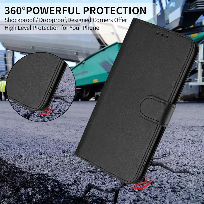 For Nothing Phone (3) 5G Wallet Case RFID Blocking Calf Texture Leather Stand Phone Cover with Strap - Black - 6