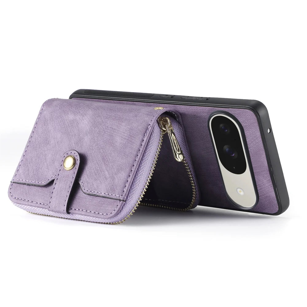 For Google Pixel 10 Pro / 10 / 9 Pro / 9 PU Leather Phone Back Cover with Zipper Card Holder and Long Strap - Purple - 2