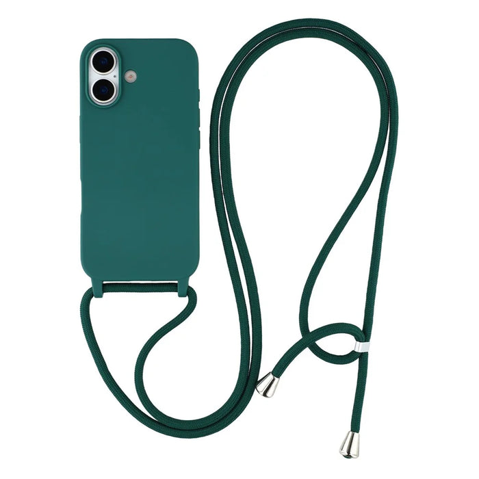 For iPhone 17 Case TPU Soft Shockproof Phone Cover with Adjustable Lanyard - Dark Green - 1