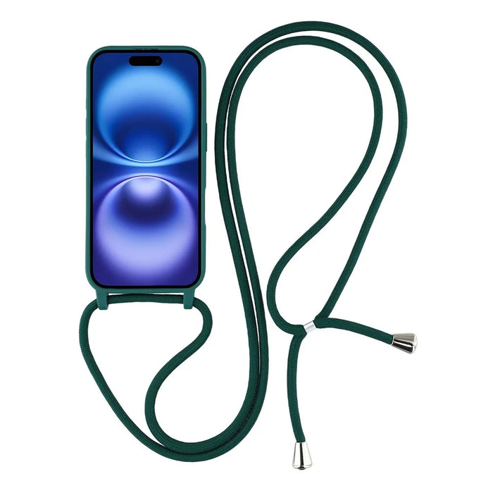 For iPhone 17 Case TPU Soft Shockproof Phone Cover with Adjustable Lanyard - Dark Green - 2