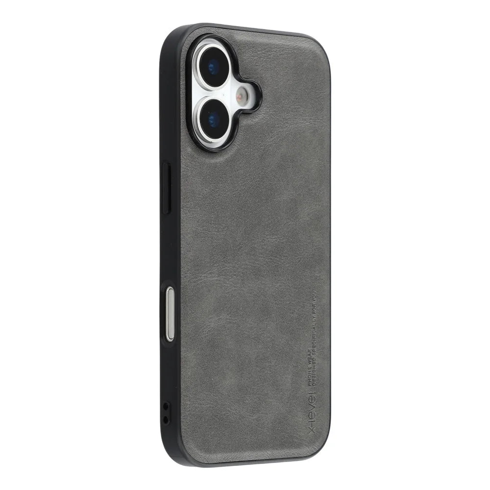 X-LEVEL Bojue-3 Series For iPhone 17 Case Leather Coated PC+TPU Phone Back Cover - Grey - 1