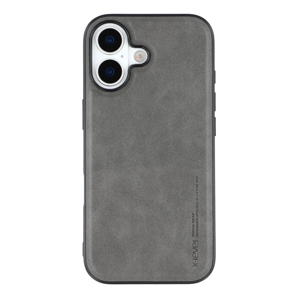 X-LEVEL Bojue-3 Series For iPhone 17 Case Leather Coated PC+TPU Phone Back Cover - Grey - 3
